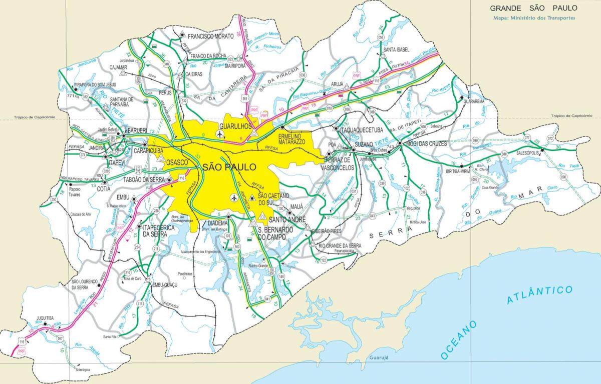 Mappa di autostrade periferia di São Paulo