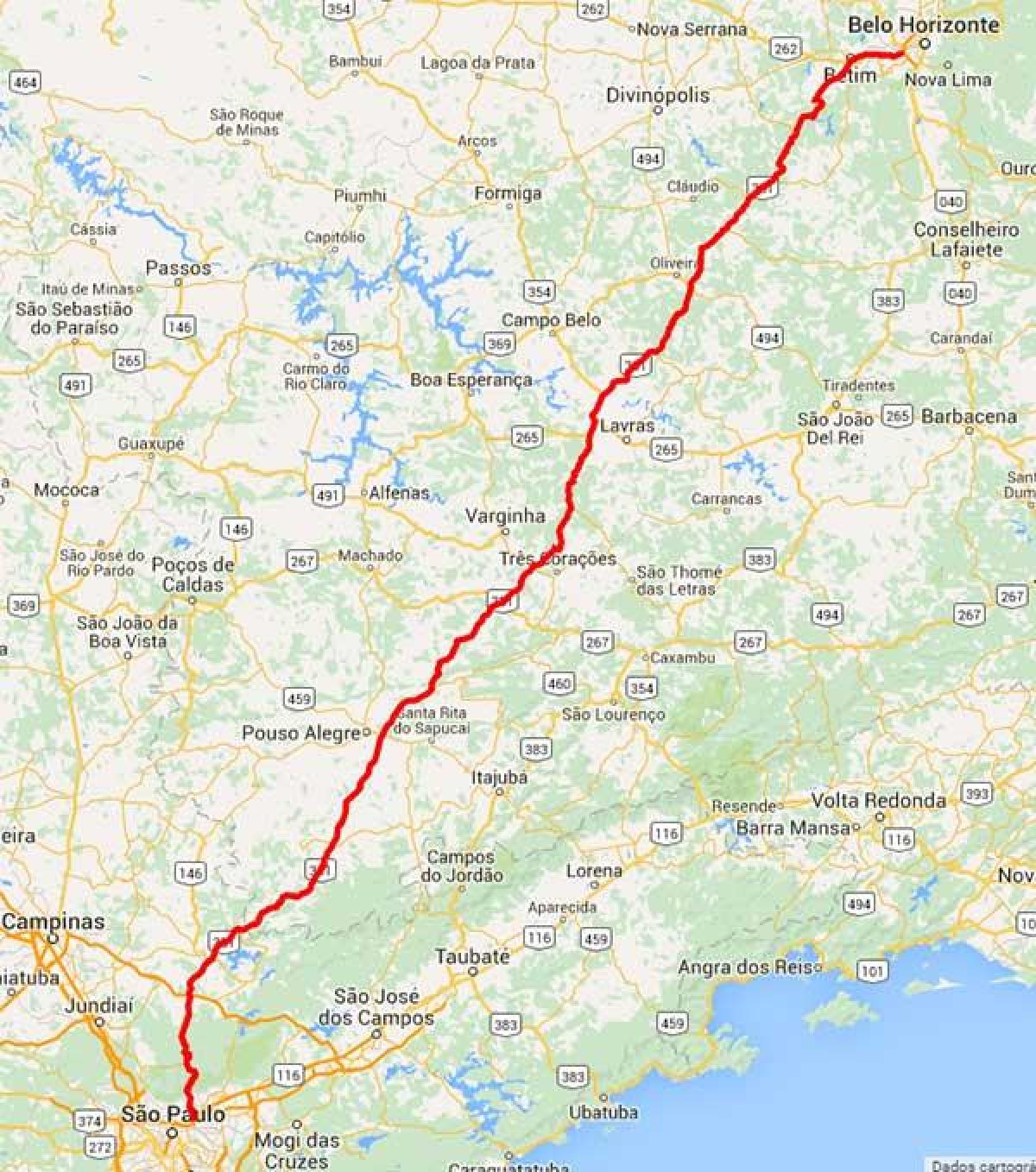 Mappa di Fernão Dias autostrada BR - 381