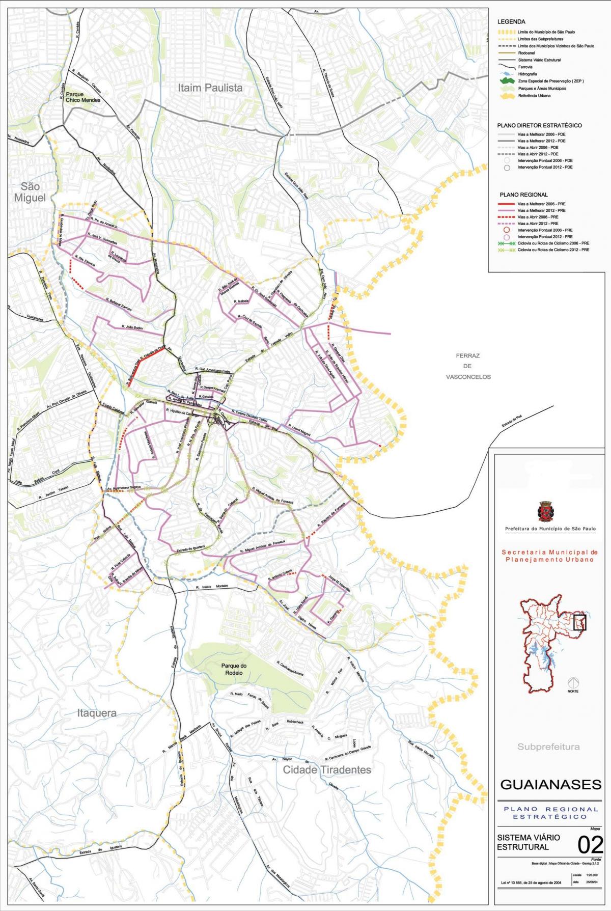Mappa di Guaianases São Paulo - Strade