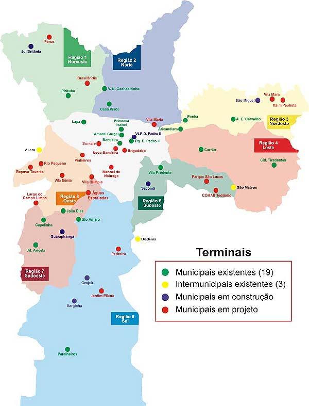 Mappa di terminali di bus di São Paulo