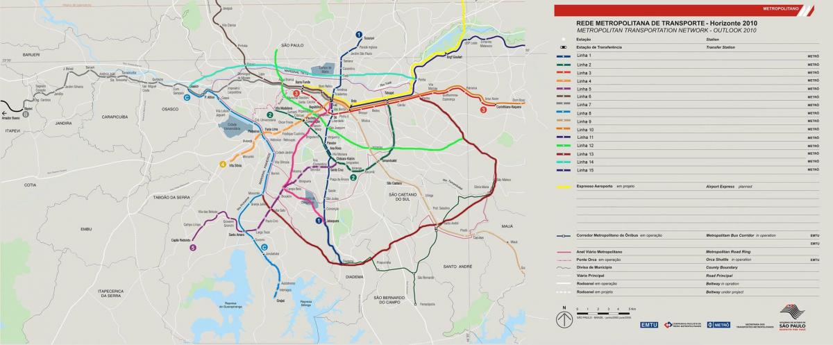 Mappa della rete di trasporto di São Paulo