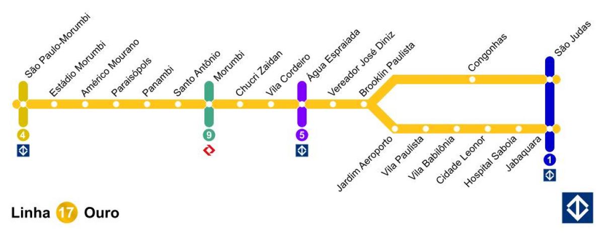Mappa di São Paulo monorotaia - Linea 17 - Oro