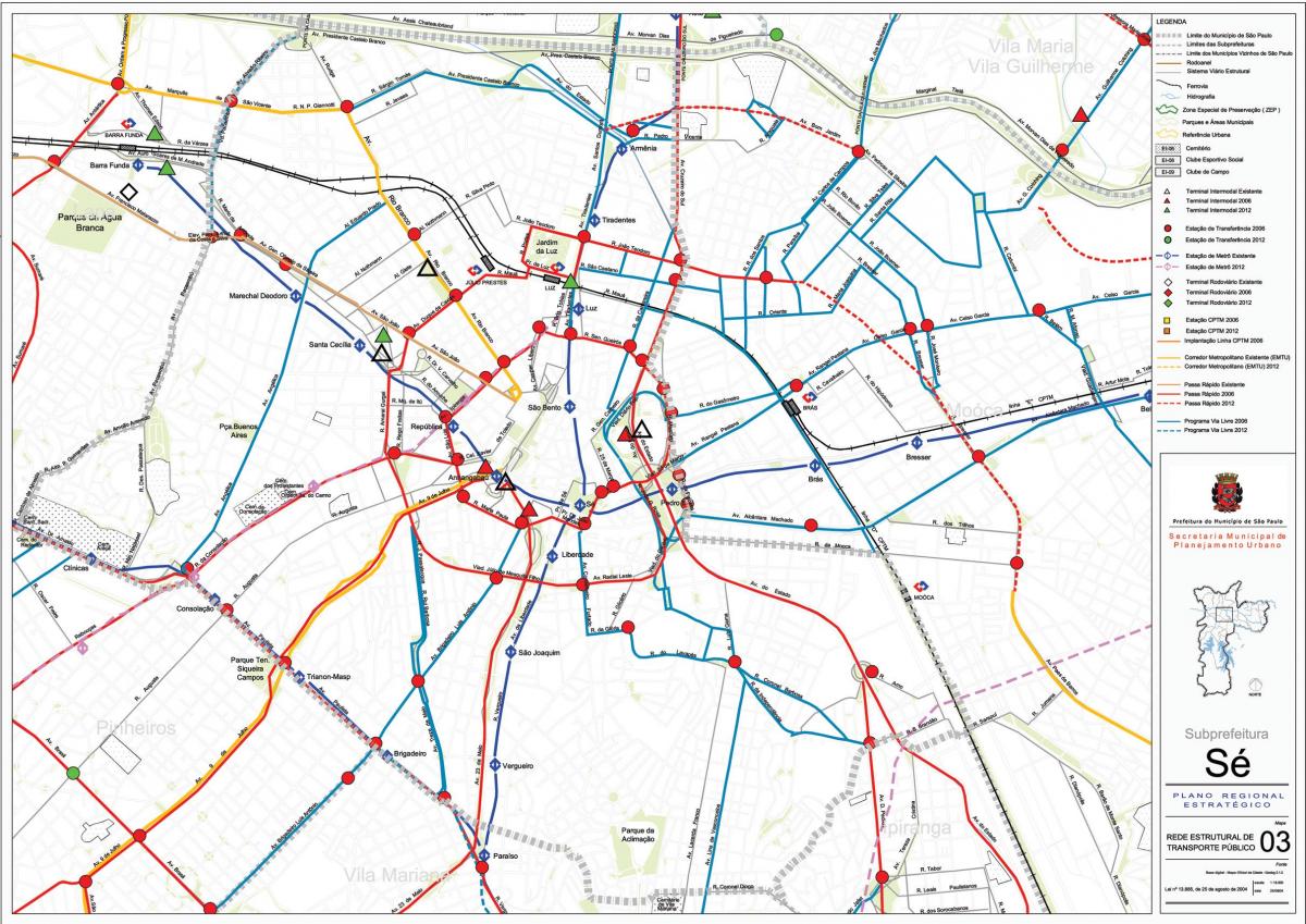 Mappa di Sé São Paulo - trasporti Pubblici