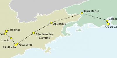 Mappa di treno ad alta velocità di São Paulo
