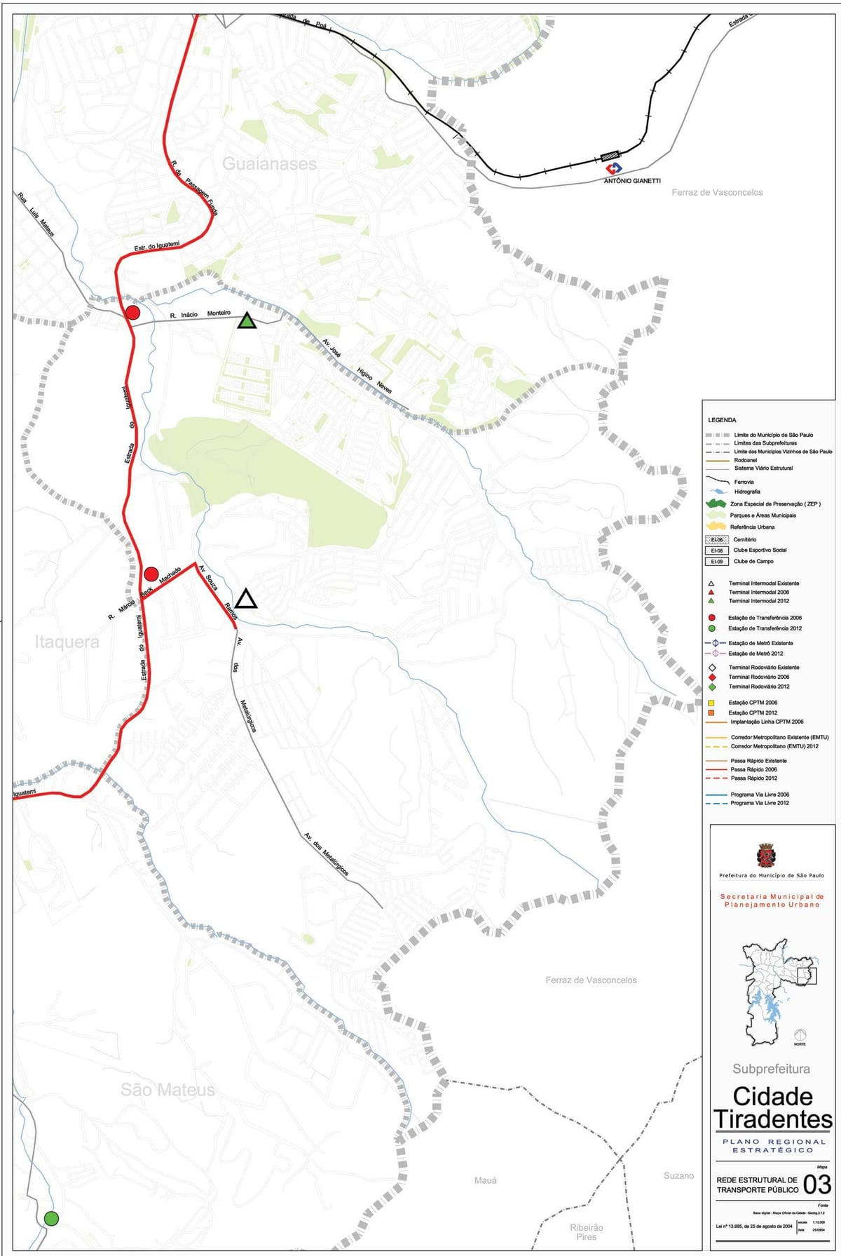 Mappa di Cidade Tiradentes São Paulo - trasporti Pubblici