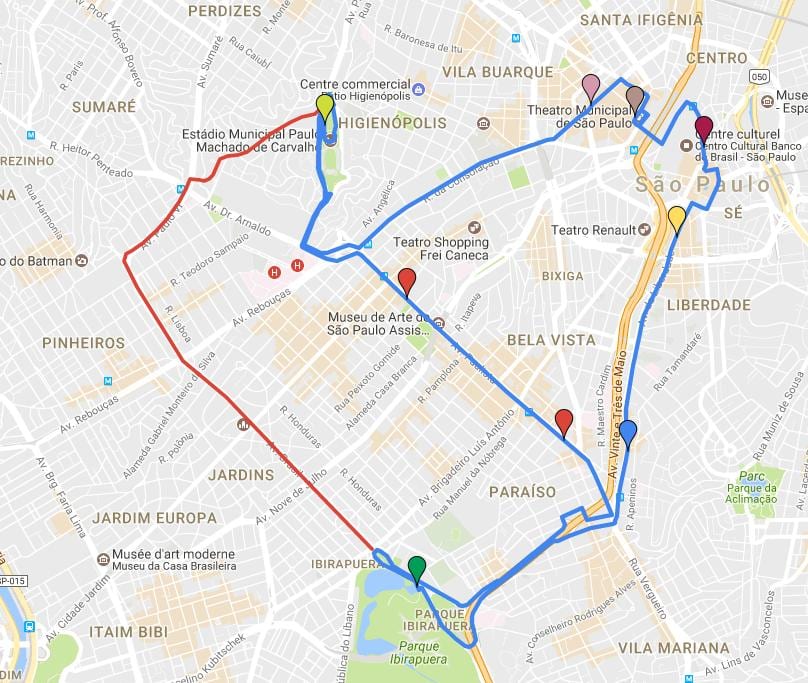 Mappa di circolare turismo São Paulo - Linee