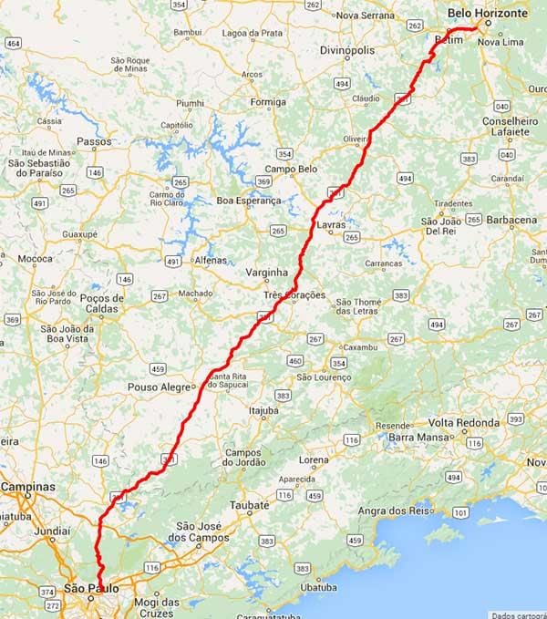 Mappa di Fernão Dias autostrada BR - 381