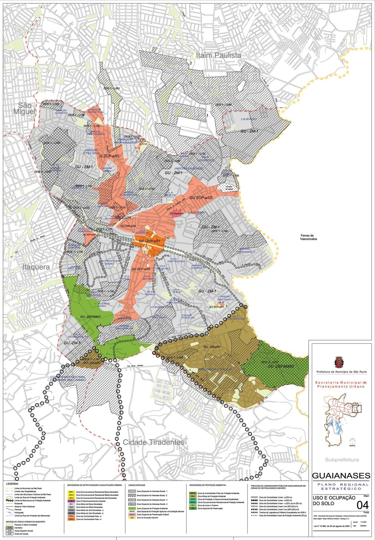 Mappa di Guaianases São Paulo - Occupazione del suolo