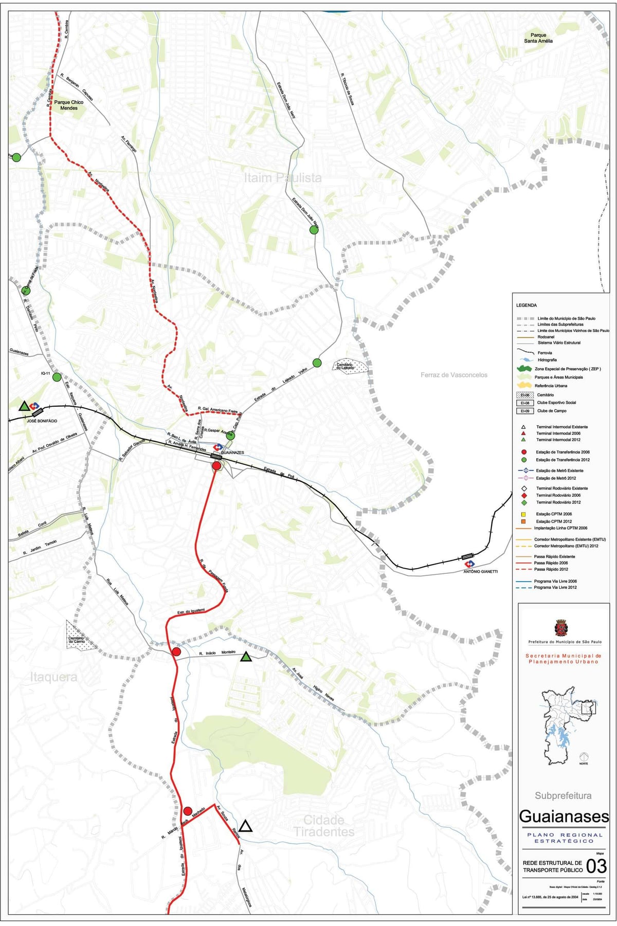Mappa di Guaianases São Paulo - trasporti Pubblici