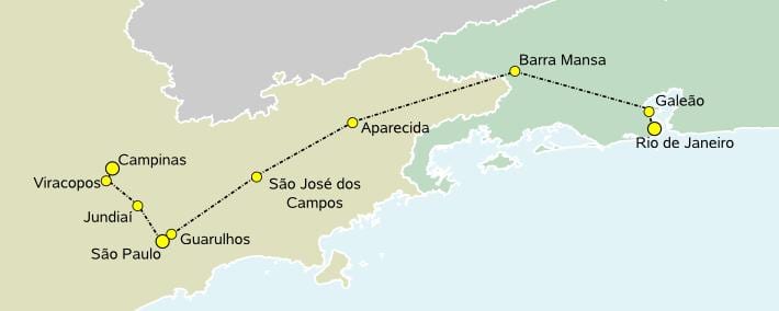 Mappa di treno ad alta velocità di São Paulo