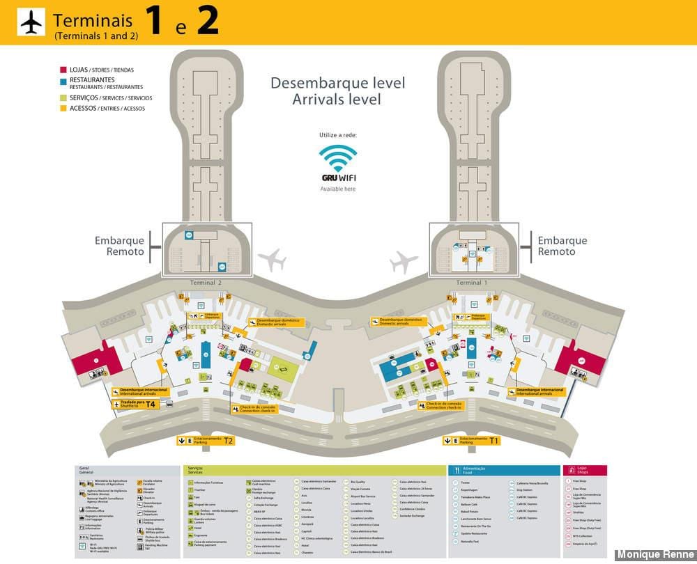 Mappa di aeroporto internazionale di San Paolo-Guarulhos - Morsetti 1 e 2