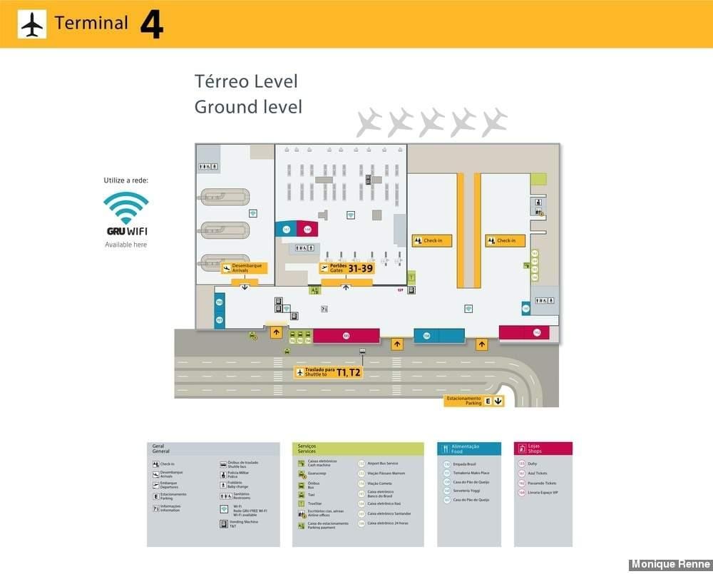 Mappa di aeroporto internazionale di San Paolo-Guarulhos - Terminal 4
