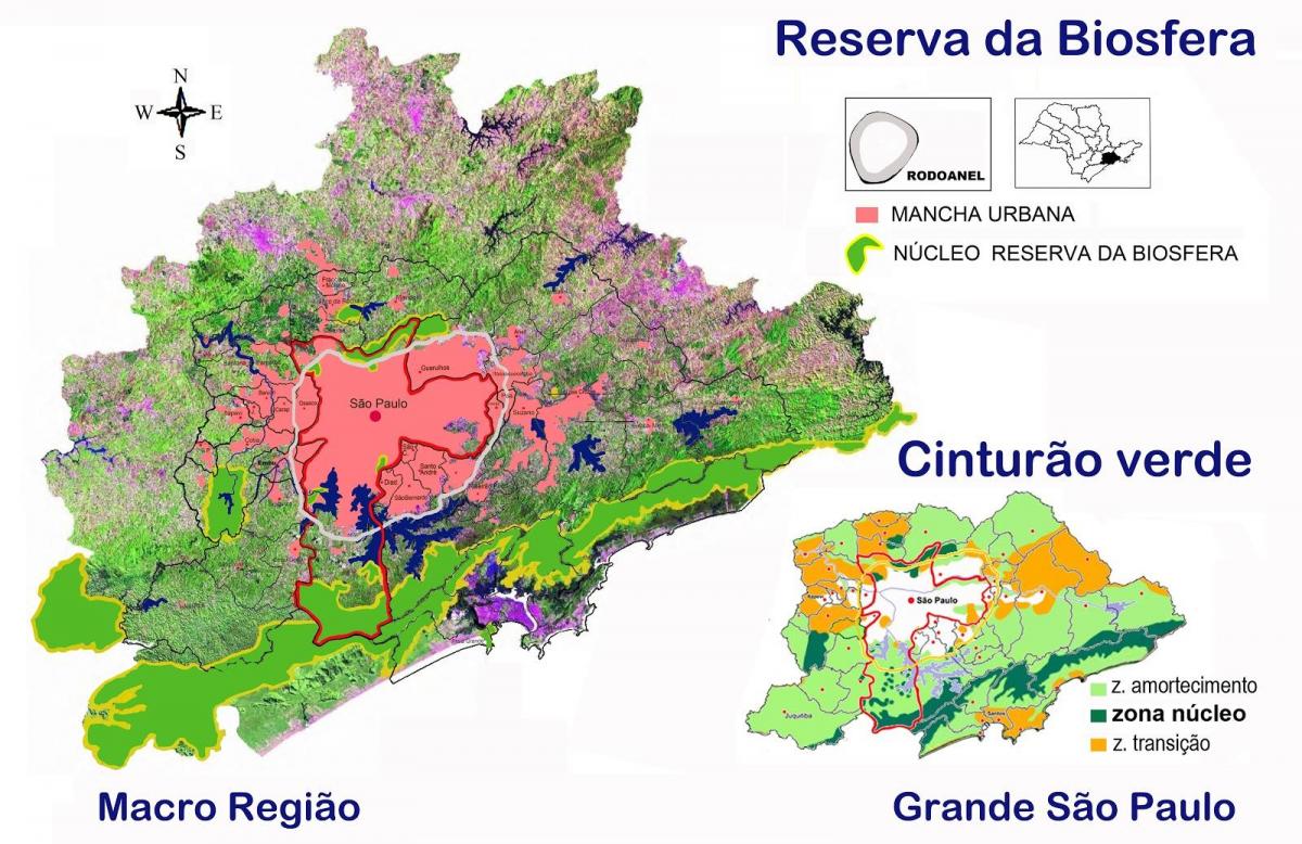 Mappa della riserva della biosfera di cintura verde di São Paulo