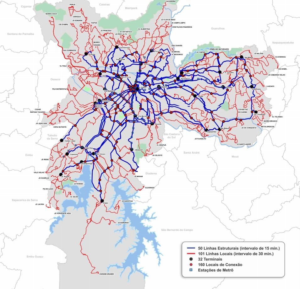 Mappa di terminali di bus di Stato di São Paulo