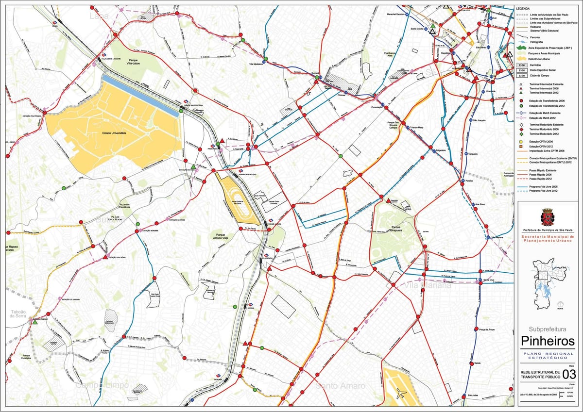 Mappa di São Paulo Pinheiros - trasporti Pubblici