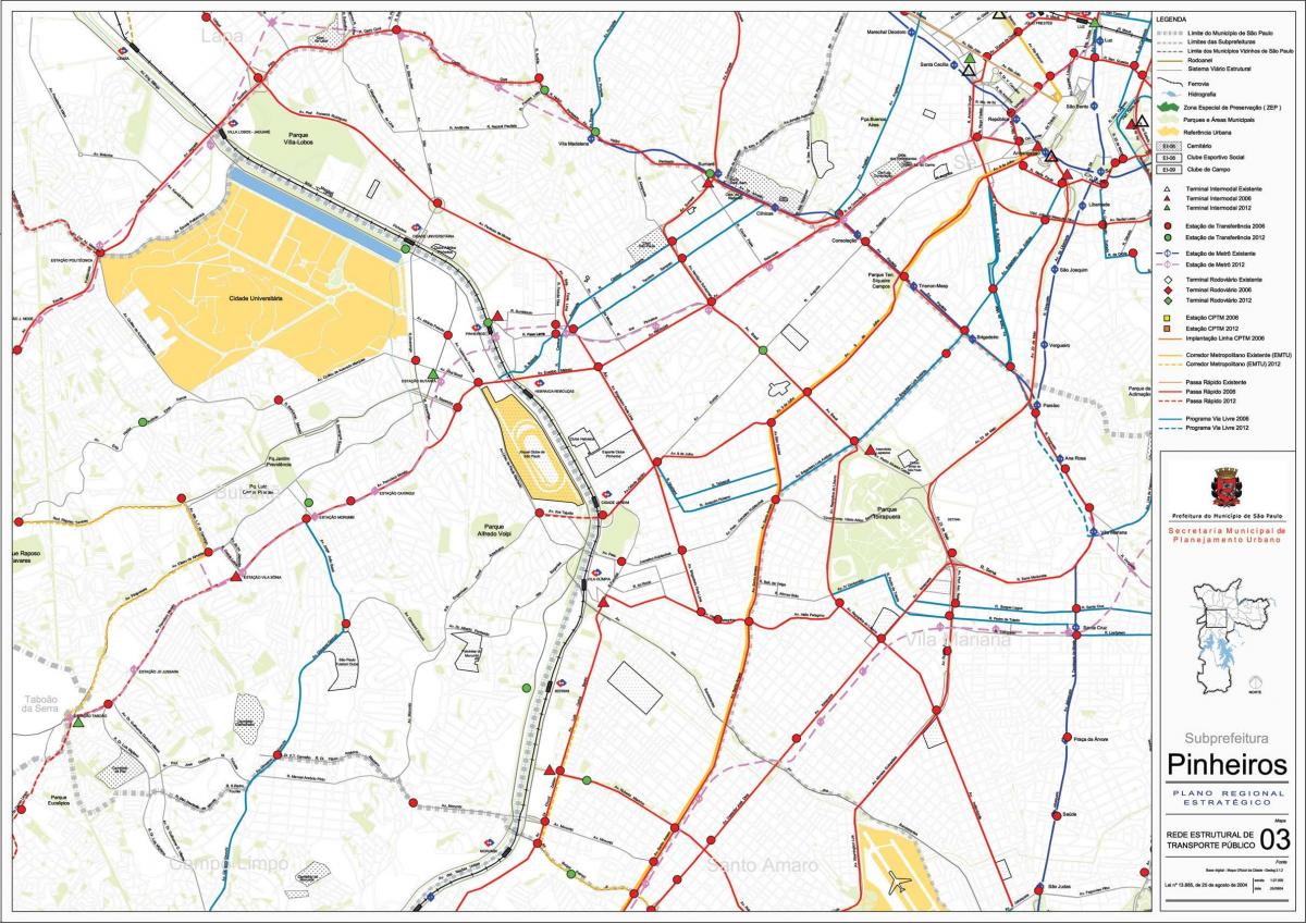 Mappa di São Paulo Pinheiros - trasporti Pubblici
