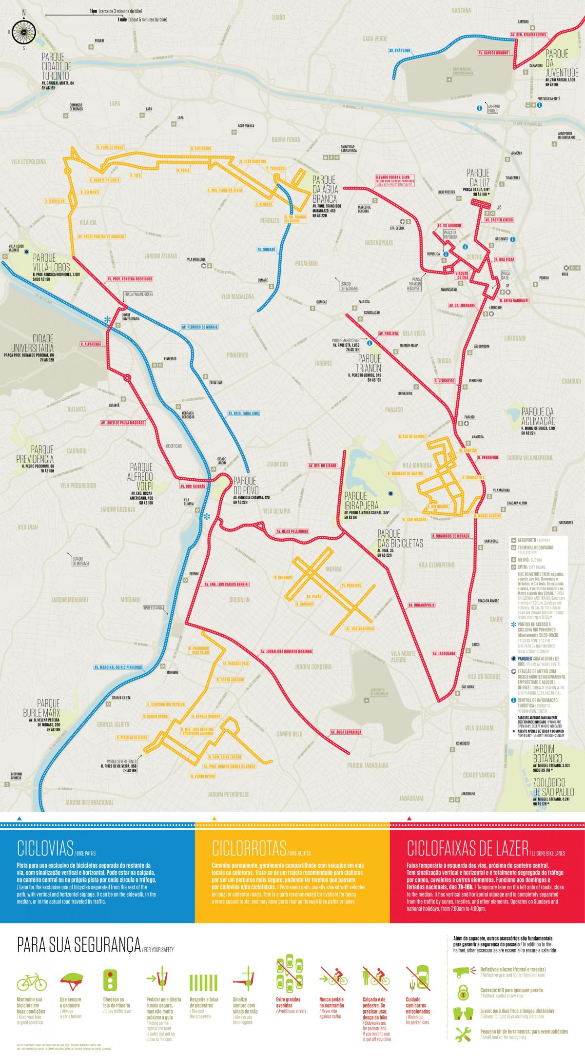 La mappa della pista ciclabile di São Paulo