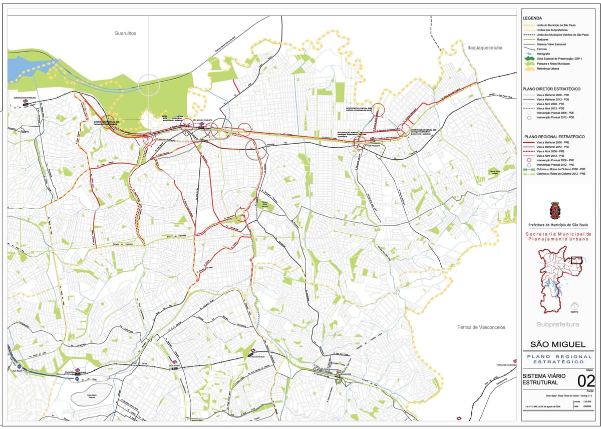 Mappa di São Miguel Paulista, São Paulo - Strade