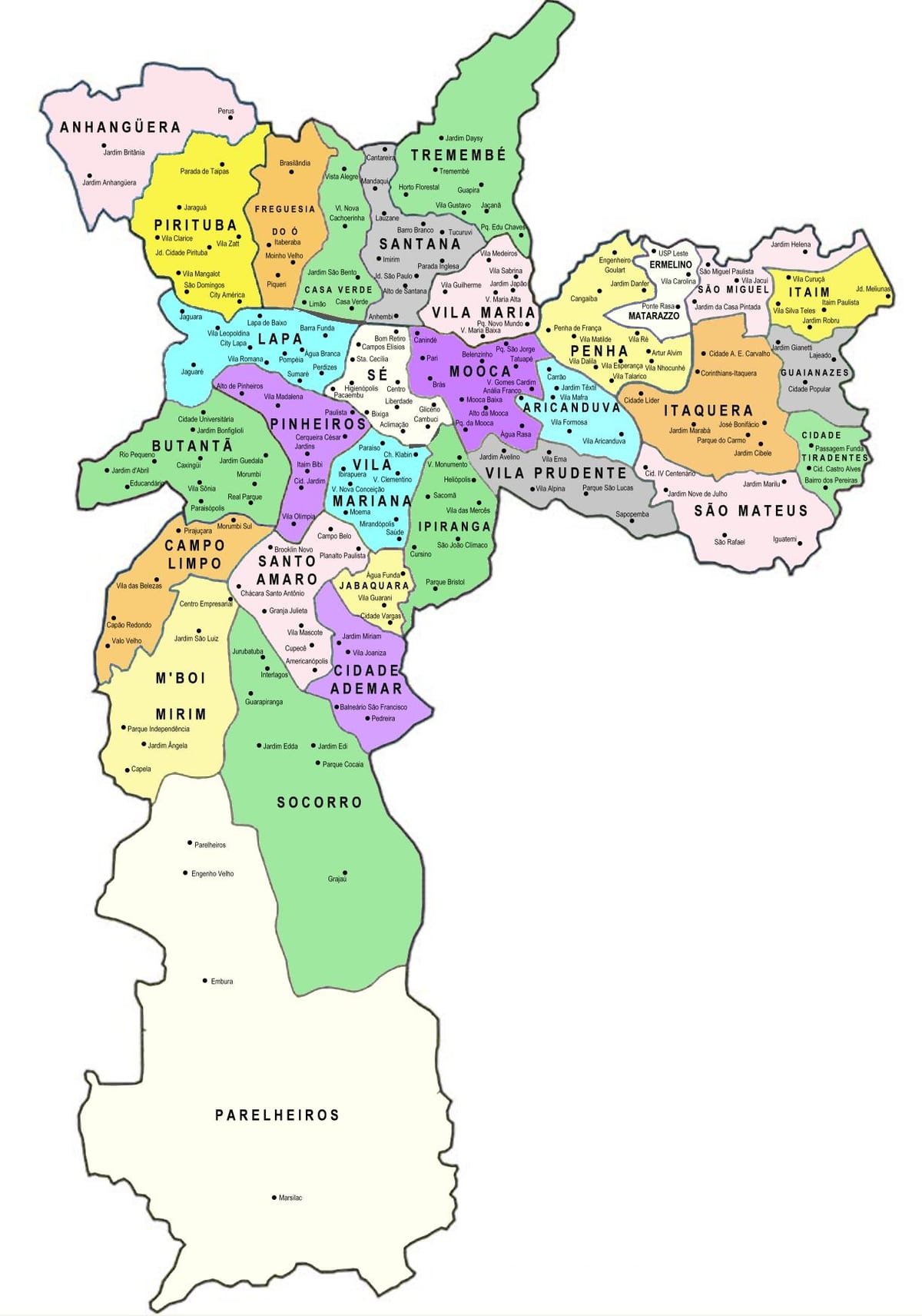 Mappa di sub-prefettura di São Paulo