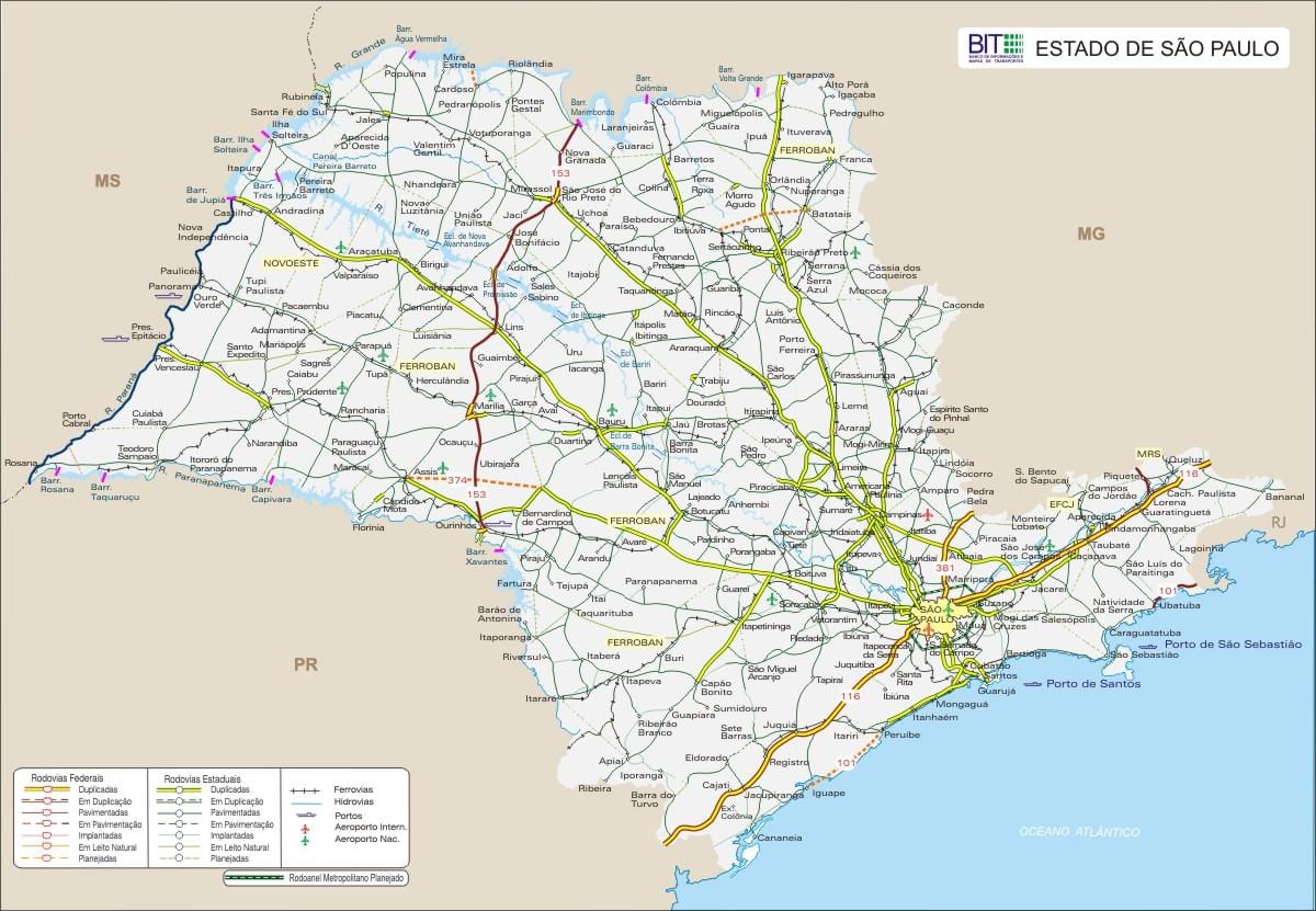 Mappa di São Paulo strade Statali