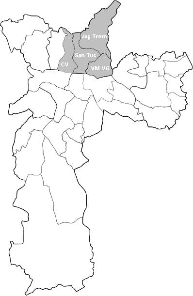 Mappa della zona di Nordeste (São Paulo