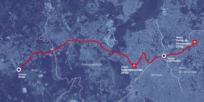 Mappa di corredor BRT metropolitano Perimetrale Alto Tietê
