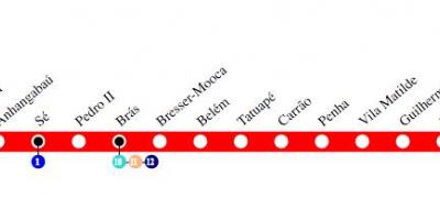 Mappa di São Paulo metro - Linea 3 - Rosso